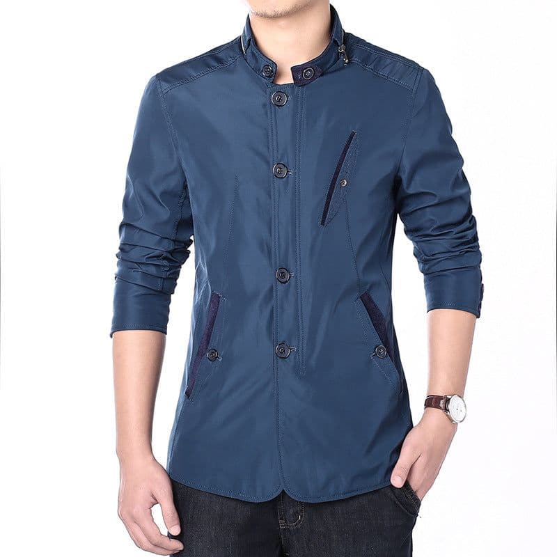 image-Men's Slim Fit Cotton Jacket - Brown Zip Front Casual Coat