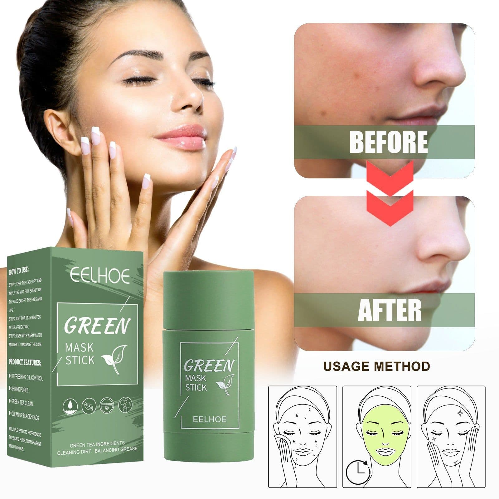 image-EELHOE Green Tea Solid Mask Stick Deep Cleansing Moisturizing