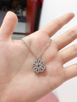 image-Lucky Four-Leaf Clover Multi-Wear Rhinestone Heart Necklace