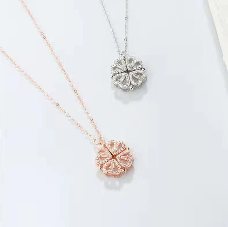 image-Lucky Four-Leaf Clover Multi-Wear Rhinestone Heart Necklace