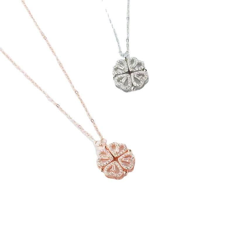 image-Lucky Four-Leaf Clover Multi-Wear Rhinestone Heart Necklace