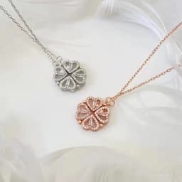 image-Lucky Four-Leaf Clover Multi-Wear Rhinestone Heart Necklace