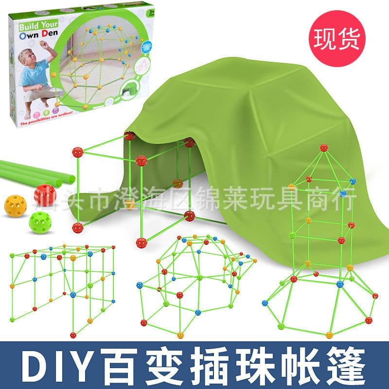 image-Children's DIY Bead Tent Building Kit 88 Balls 176 Sticks