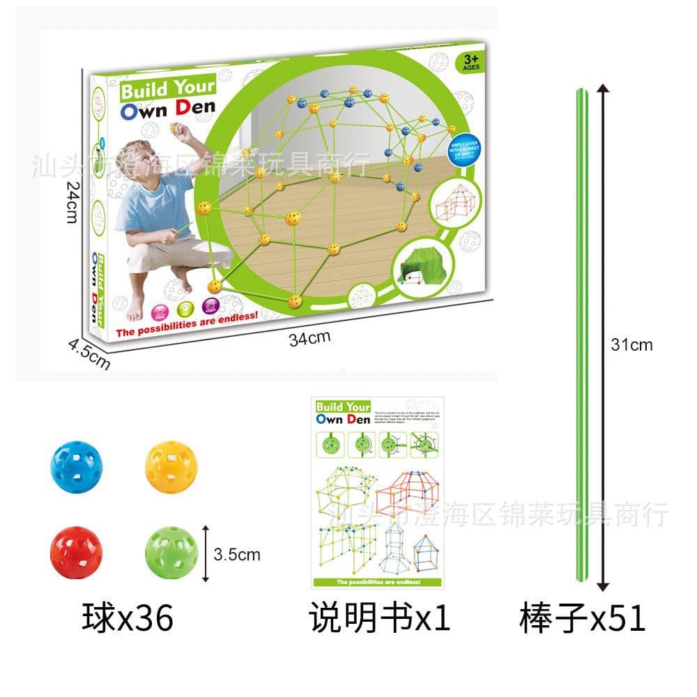 image-Children's DIY Bead Tent Building Kit 88 Balls 176 Sticks