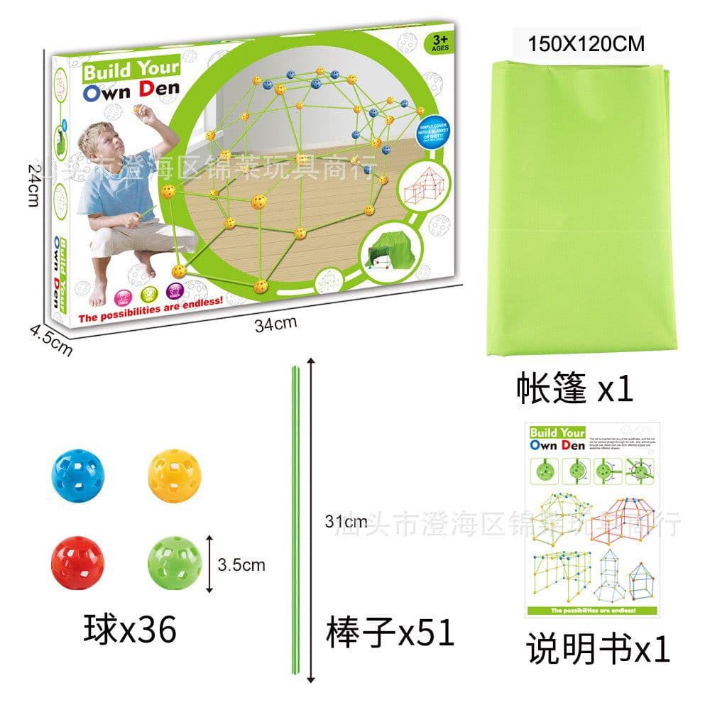 image-Children's DIY Bead Tent Building Kit 88 Balls 176 Sticks