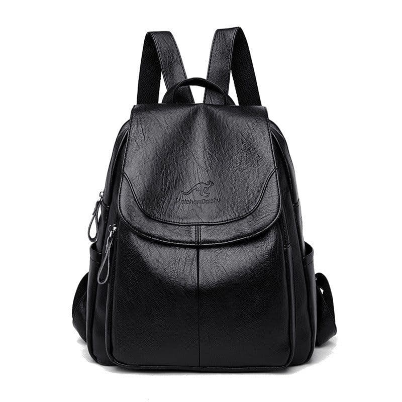 image-Quinoa Kangaroo Women's PU Leather Backpack Large Capacity Black