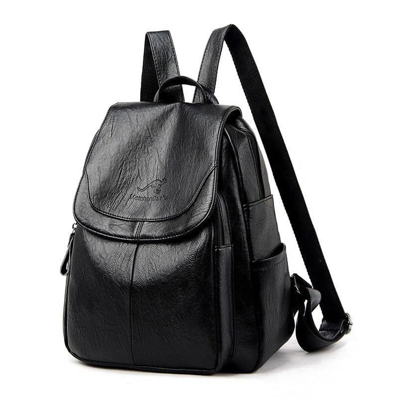 image-Quinoa Kangaroo Women's PU Leather Backpack Large Capacity Black