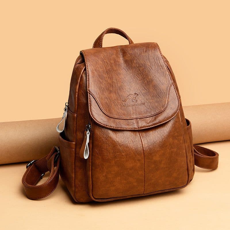 image-Quinoa Kangaroo Women's PU Leather Backpack Large Capacity Black