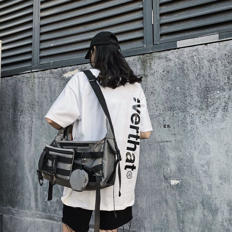 image-Ruiying Nylon Messenger Bag Small Crossbody Bag Unisex Grey