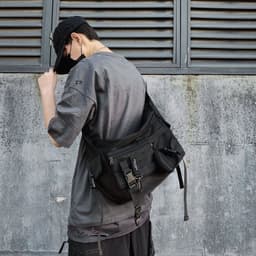 image-Ruiying Nylon Messenger Bag Small Crossbody Bag Unisex Grey