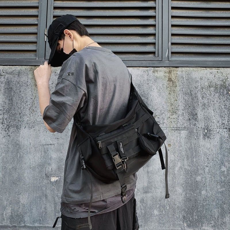 image-Ruiying Nylon Messenger Bag Small Crossbody Bag Unisex Grey