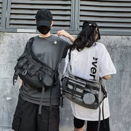 image-Ruiying Nylon Messenger Bag Small Crossbody Bag Unisex Grey