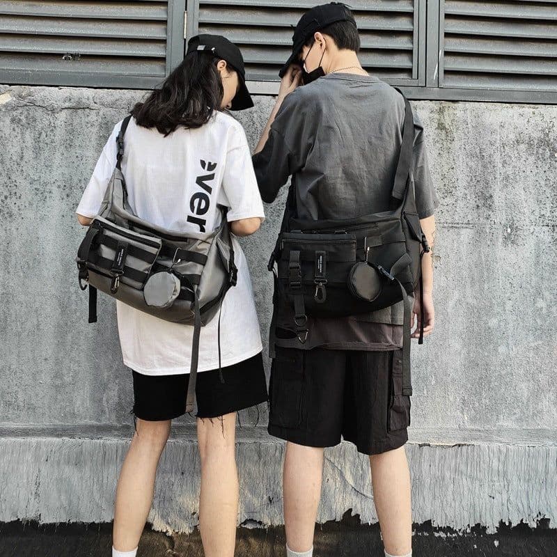 image-Ruiying Nylon Messenger Bag Small Crossbody Bag Unisex Grey