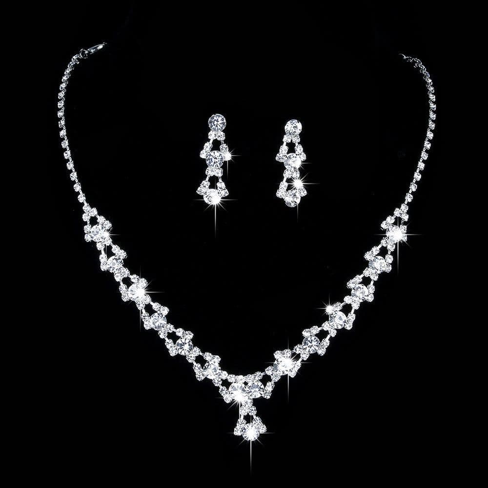 image-Crystal Jewelry Set Necklace Earrings Bracelet Bridal Wedding