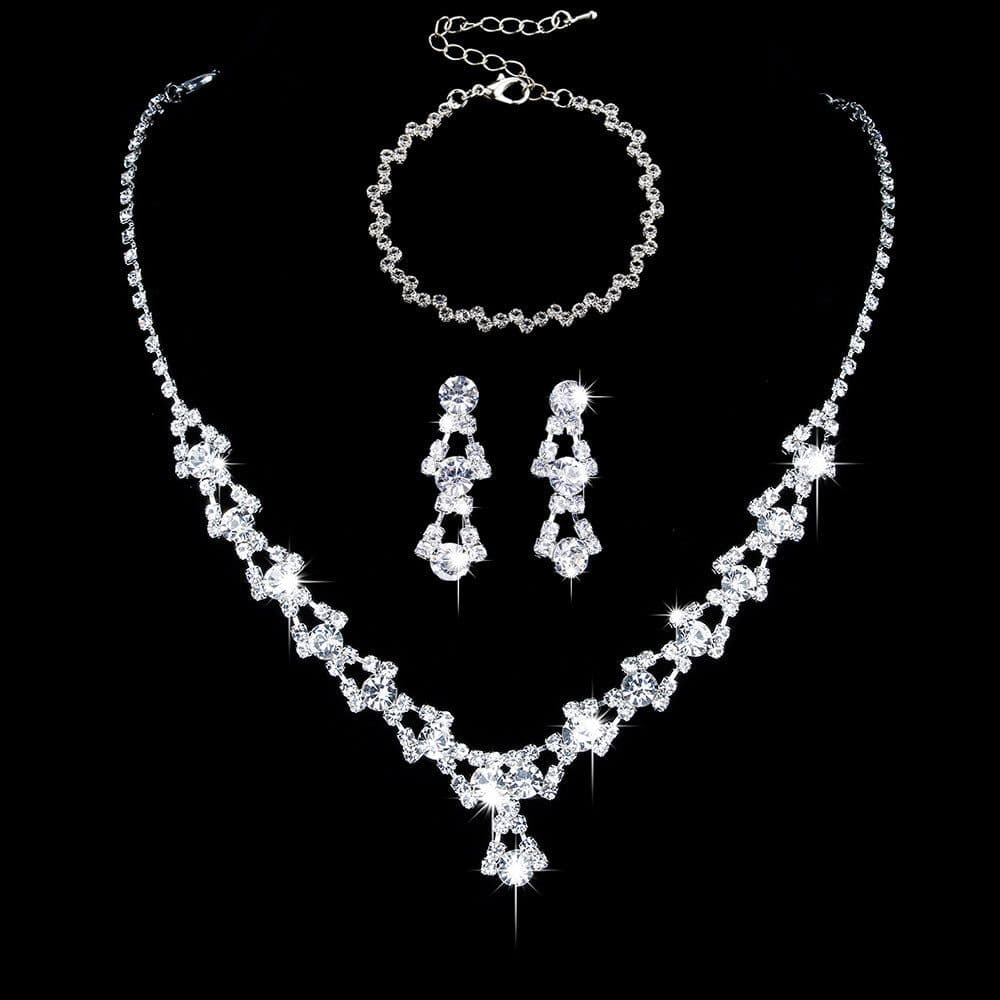 image-Crystal Jewelry Set Necklace Earrings Bracelet Bridal Wedding