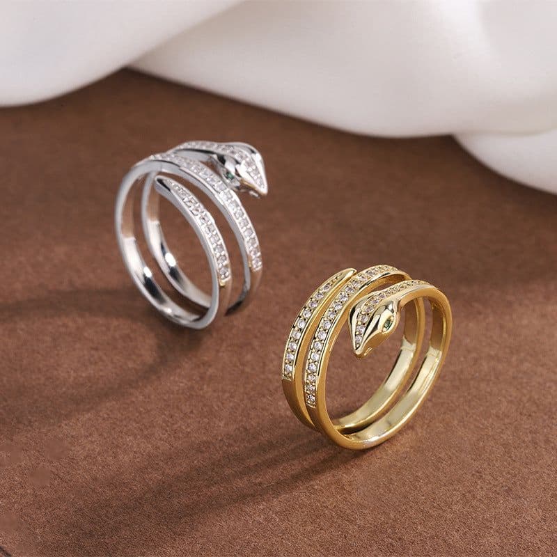 image-Korean Style Snake Ring Geometric Diamond-Studded Hip-Hop