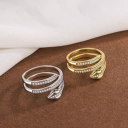 image-Korean Style Snake Ring Geometric Diamond-Studded Hip-Hop