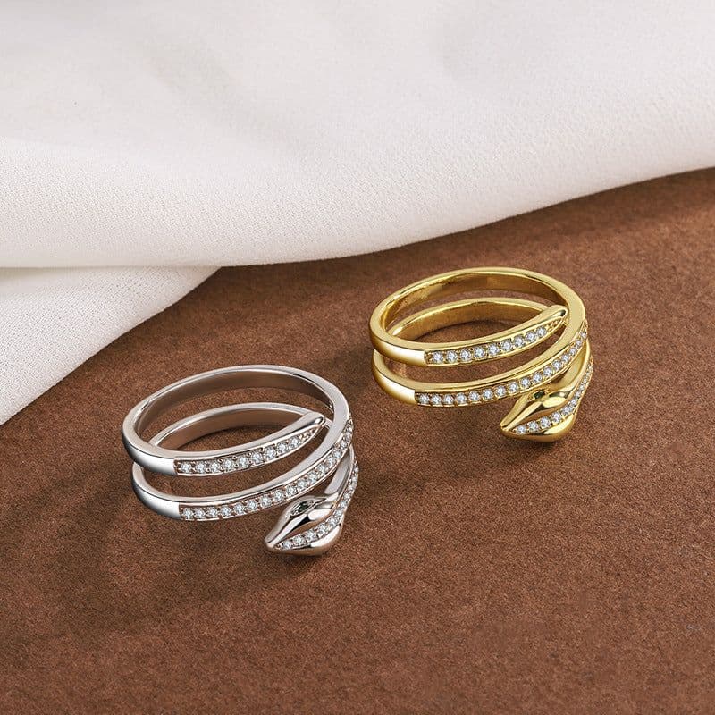 image-Korean Style Snake Ring Geometric Diamond-Studded Hip-Hop