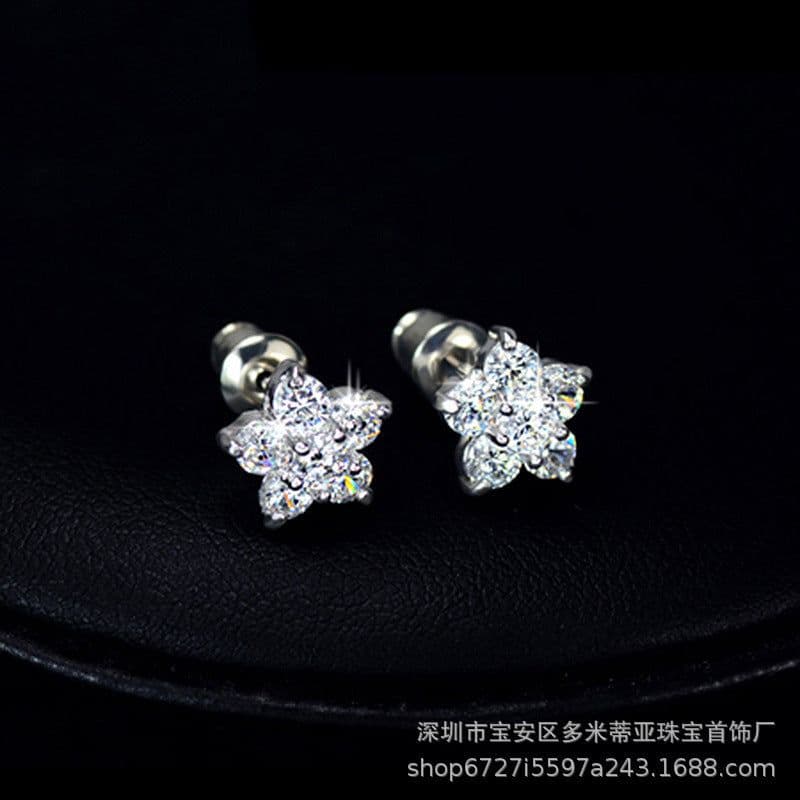 image-925 Sterling Silver Zircon Petal Stud Earrings Hypoallergenic