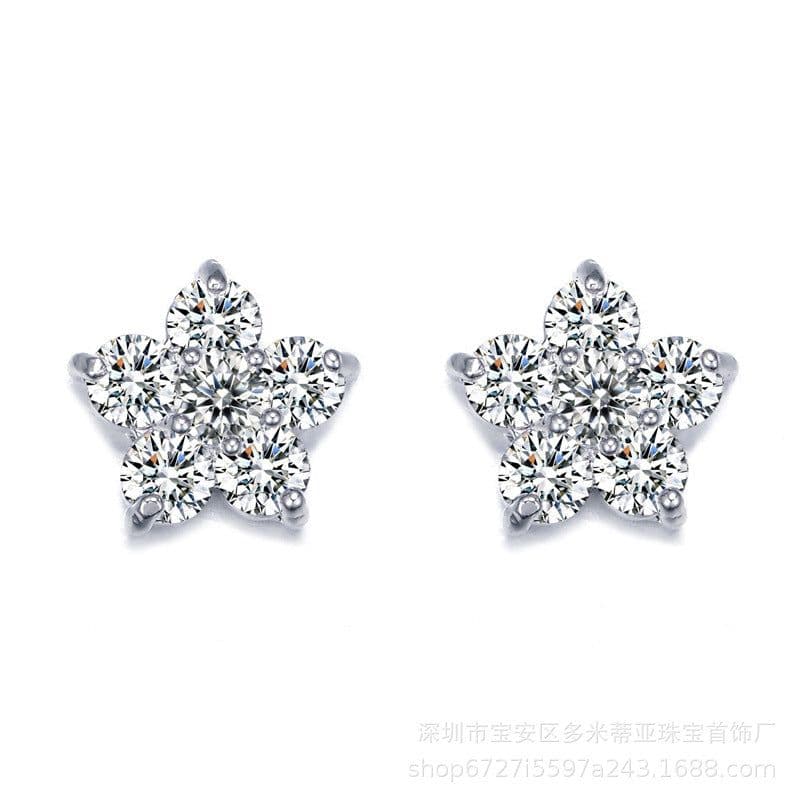image-925 Sterling Silver Zircon Petal Stud Earrings Hypoallergenic