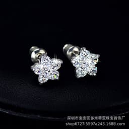 image-925 Sterling Silver Zircon Petal Stud Earrings Hypoallergenic