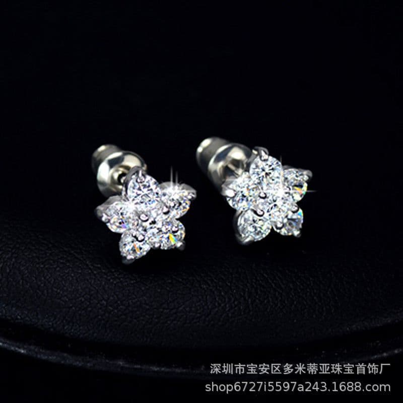 image-925 Sterling Silver Zircon Petal Stud Earrings Hypoallergenic