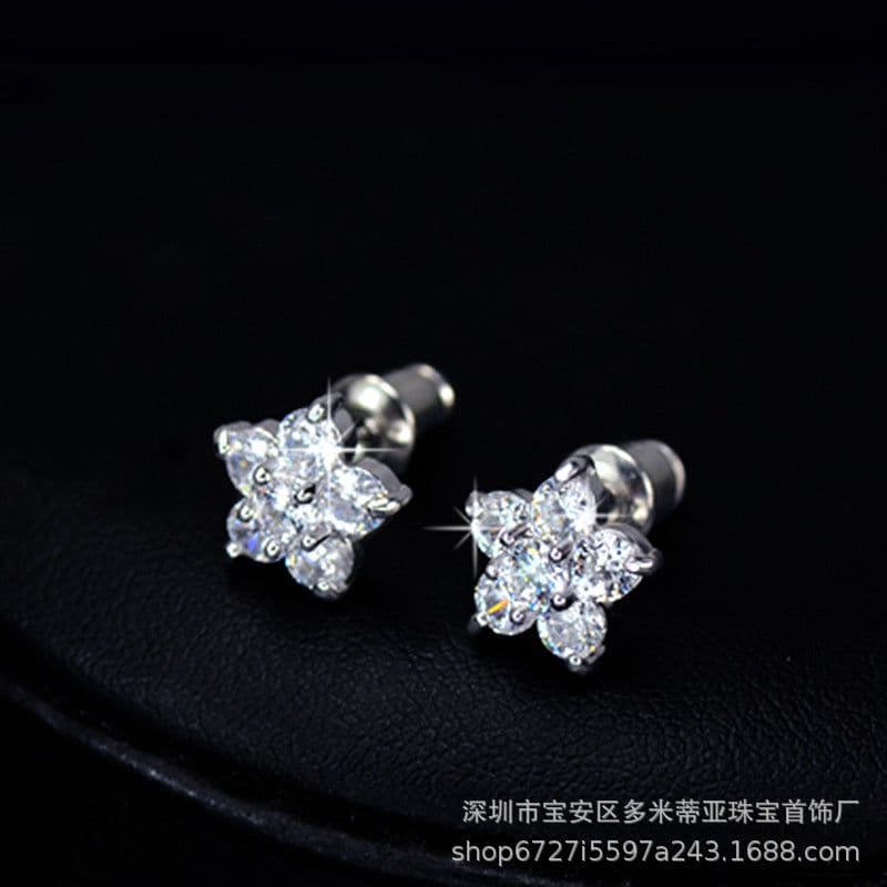 image-925 Sterling Silver Zircon Petal Stud Earrings Hypoallergenic