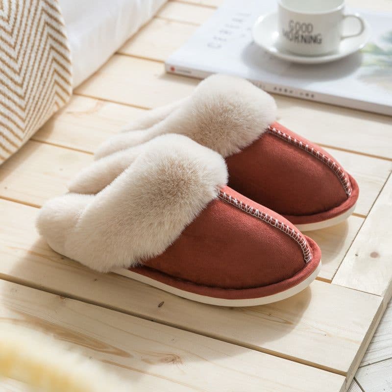 image-Cotton Slippers Plush Home Warm Couples Non-Slip PVC Sole