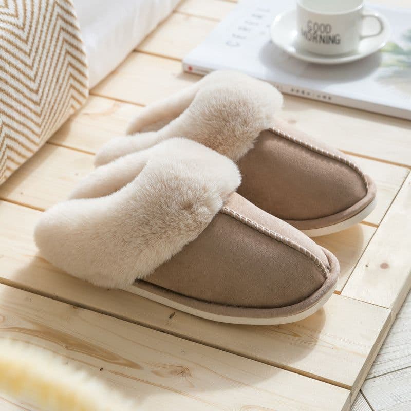 image-Cotton Slippers Plush Home Warm Couples Non-Slip PVC Sole