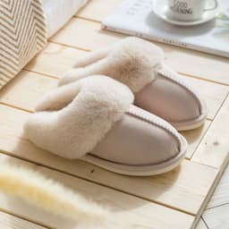 image-Cotton Slippers Plush Home Warm Couples Non-Slip PVC Sole