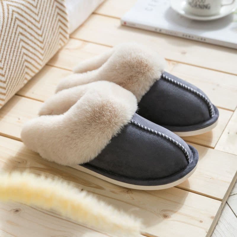 image-Cotton Slippers Plush Home Warm Couples Non-Slip PVC Sole
