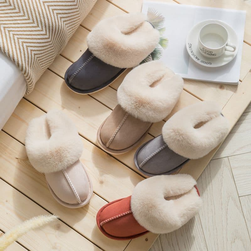 image-Cotton Slippers Plush Home Warm Couples Non-Slip PVC Sole