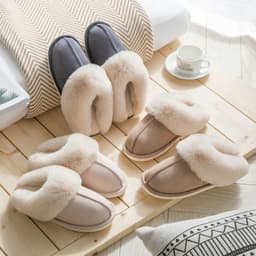 image-Cotton Slippers Plush Home Warm Couples Non-Slip PVC Sole