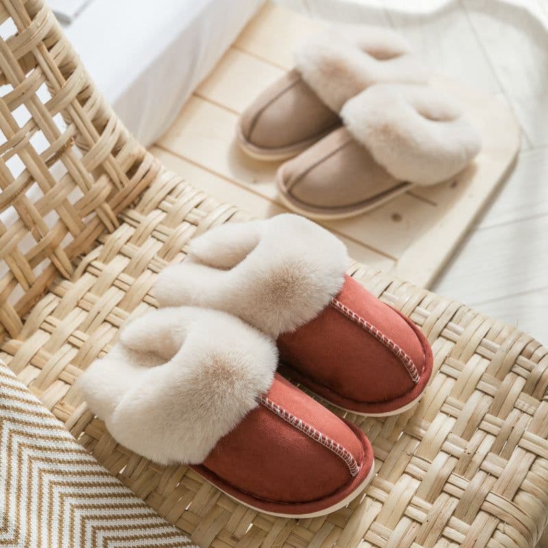 image-Cotton Slippers Plush Home Warm Couples Non-Slip PVC Sole