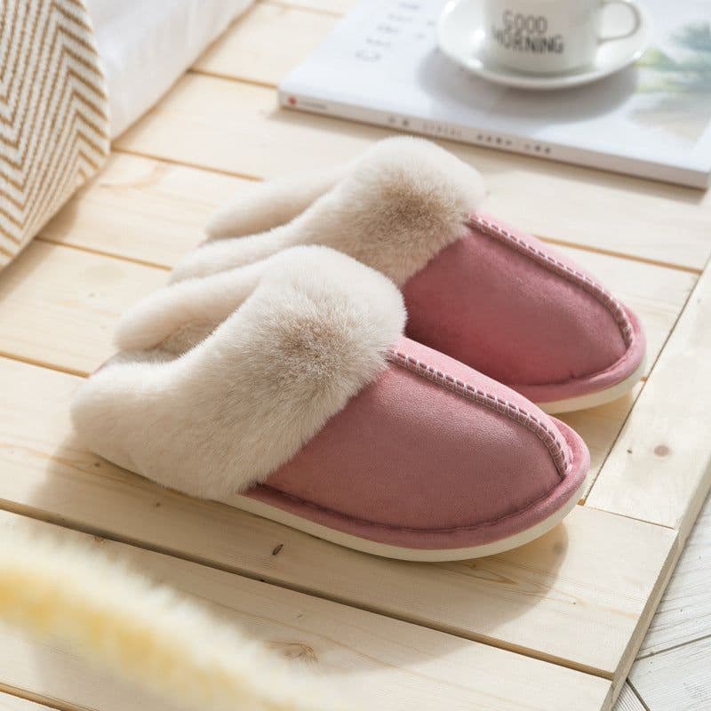 image-Cotton Slippers Plush Home Warm Couples Non-Slip PVC Sole