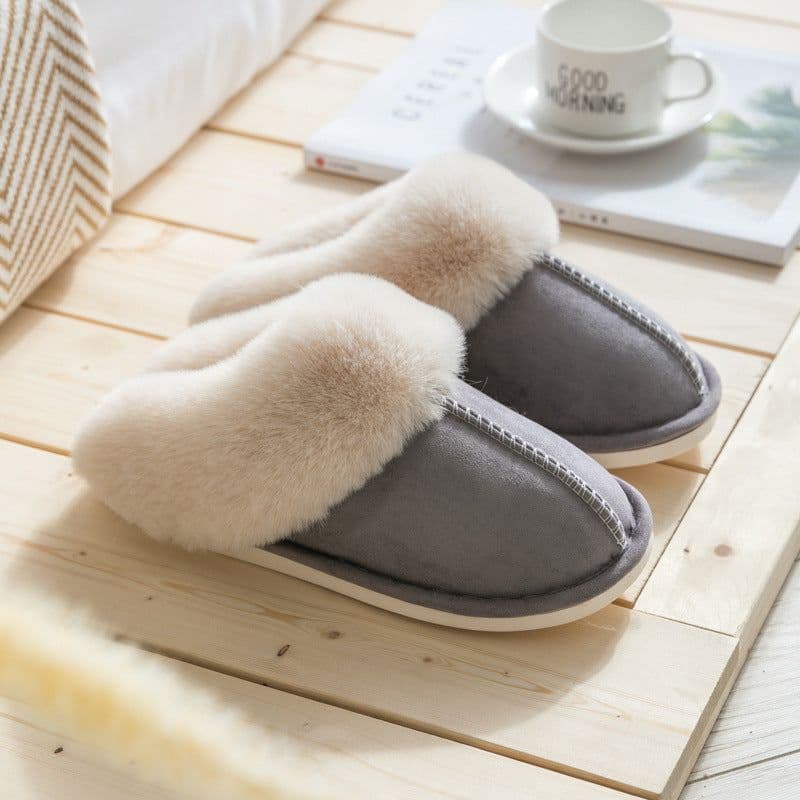 image-Cotton Slippers Plush Home Warm Couples Non-Slip PVC Sole