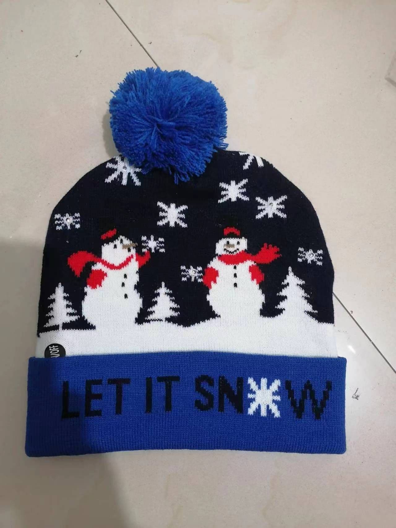 image-LED Christmas Knitted Hat Luminous Snowman Warm Winter Cap