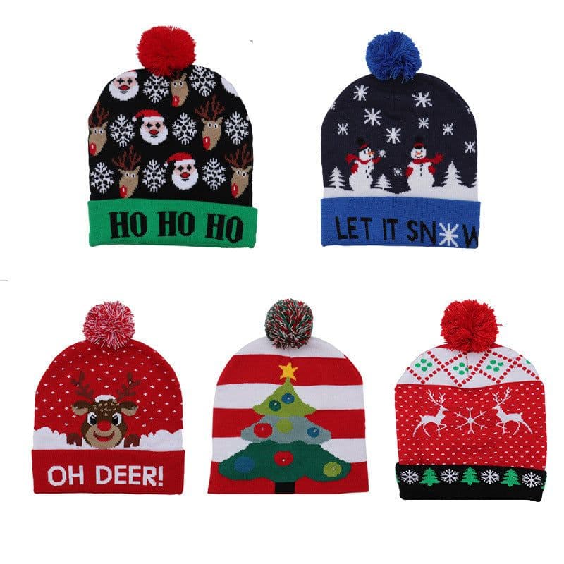 image-LED Christmas Knitted Hat Luminous Snowman Warm Winter Cap
