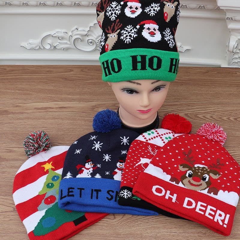 image-LED Christmas Knitted Hat Luminous Snowman Warm Winter Cap