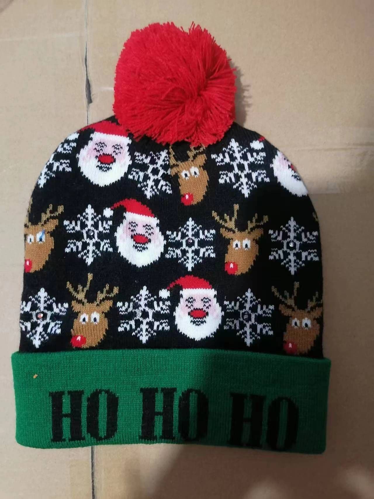 image-LED Christmas Knitted Hat Luminous Snowman Warm Winter Cap