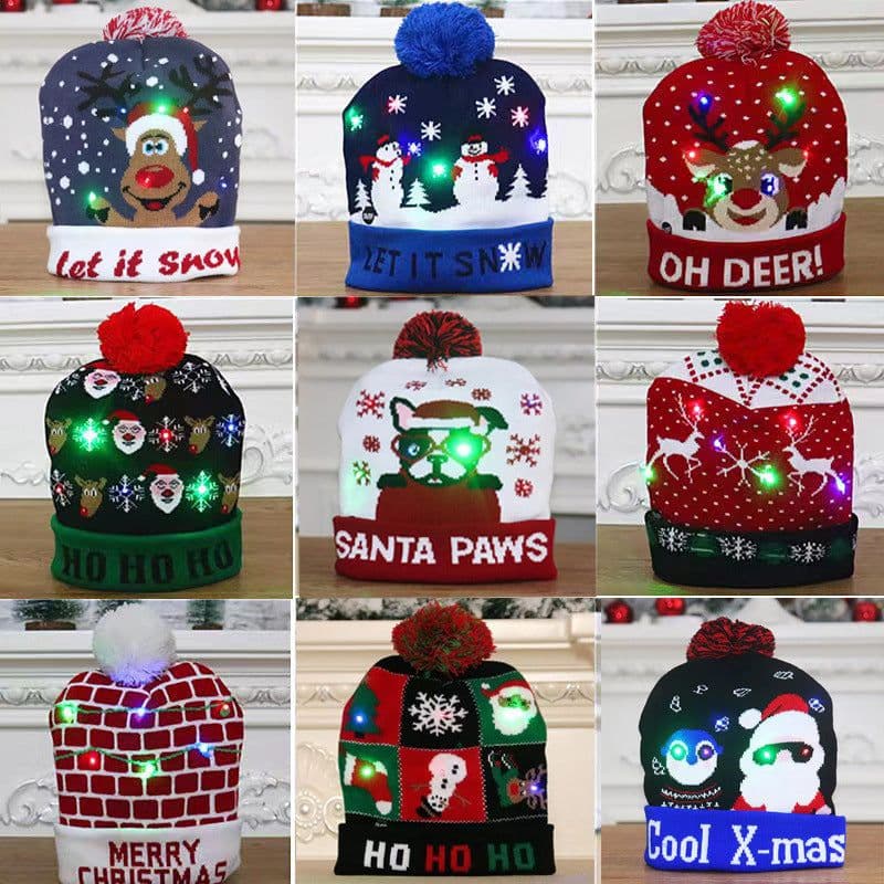 image-LED Christmas Knitted Hat Luminous Snowman Warm Winter Cap