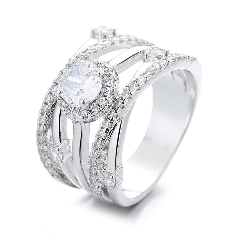 image-Cross-Mirror Zircon Ring Women's Fashion Micro-Inlaid Band