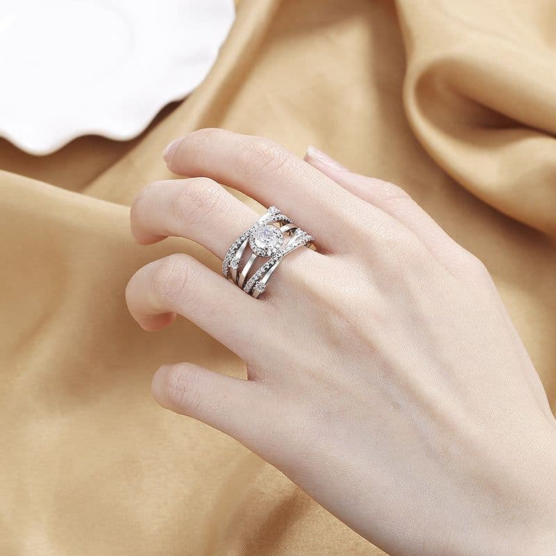 image-Cross-Mirror Zircon Ring Women's Fashion Micro-Inlaid Band