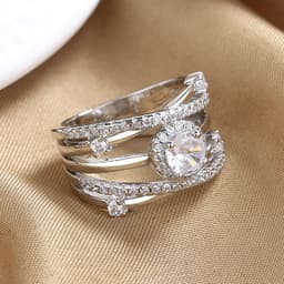 image-Cross-Mirror Zircon Ring Women's Fashion Micro-Inlaid Band