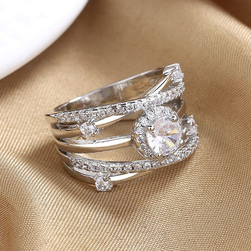 image-Cross-Mirror Zircon Ring Women's Fashion Micro-Inlaid Band