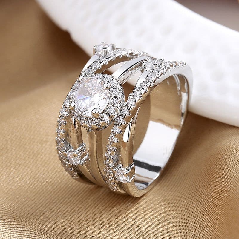 image-Cross-Mirror Zircon Ring Women's Fashion Micro-Inlaid Band