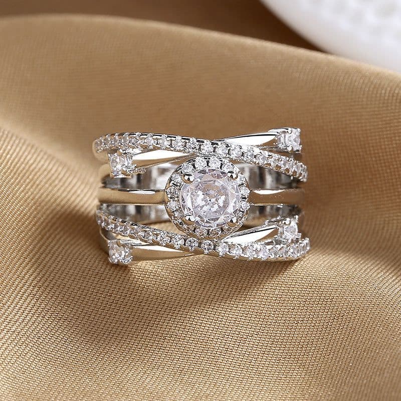 image-Cross-Mirror Zircon Ring Women's Fashion Micro-Inlaid Band