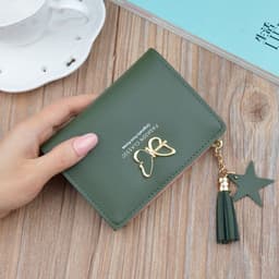 image-Women's Short Wallet Mini Coin Purse with Zipper Tassel