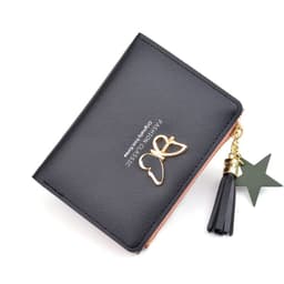 image-Women's Short Wallet Mini Coin Purse with Zipper Tassel