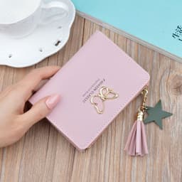 image-Women's Short Wallet Mini Coin Purse with Zipper Tassel